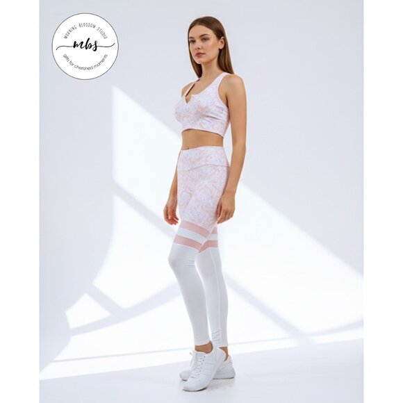 NWT Bundle of Noire Blanc Floral Workout Bra & Leggings Orange Pink White Women - Picture 1 of 12